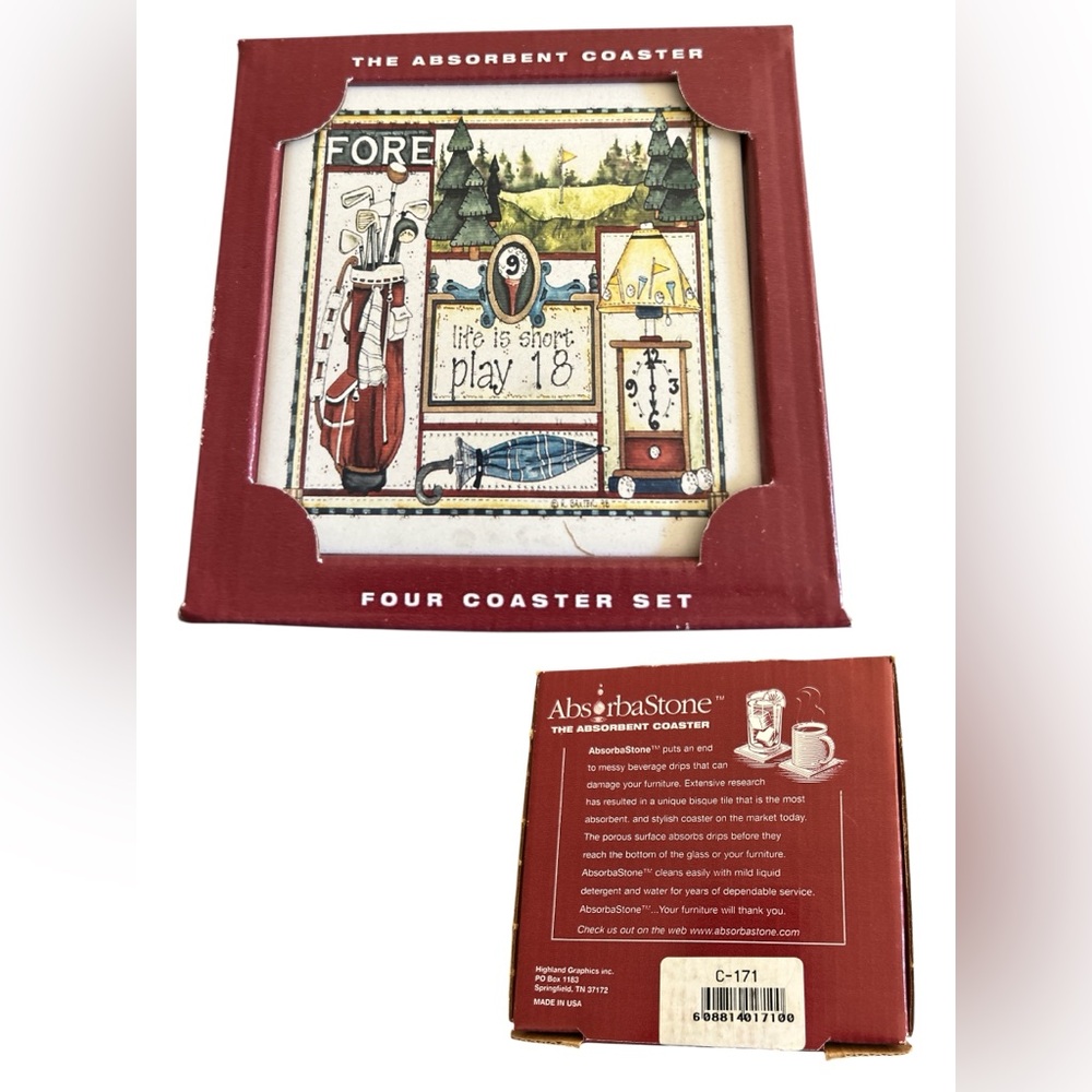 NIB AbsorbaStone Golf Themed Coaster Set